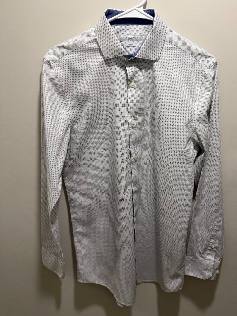 Perry Ellis Portfolio Men's 14.5 32/33 White Blue Micro Dot Check Dress Shirt